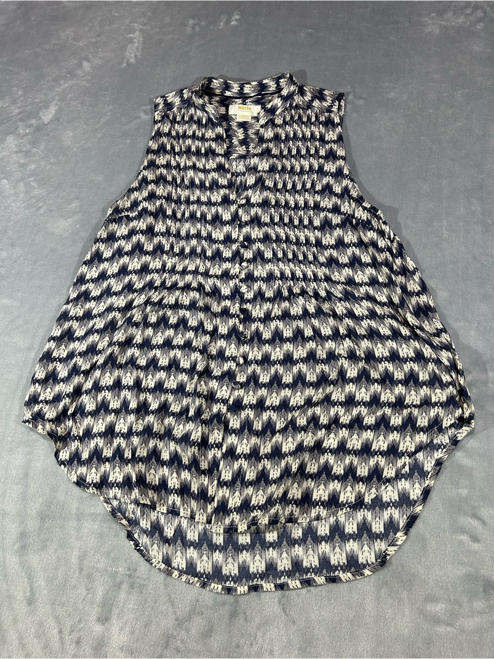 Maeve Anthropologie Womens XS Blue/White Geometric Collared Sleeveless Blouse